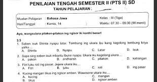 Bagas, akbar, nita, lan juwi 5. Soal Uts Penilaian Tengah Semester 2 Bahasa Jawa Kelas 3 Sekolahdasar Net