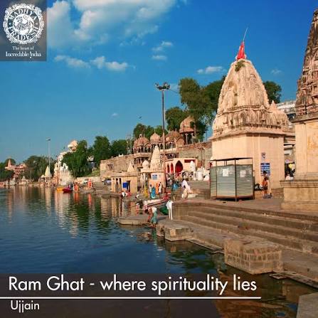 Photograph of the ghats and temples on the River Sipra at Ujjain, taken by George Edward Herne in 1869.