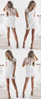 White Lace Short Prom Dresses Short Sleeve Semi Formal Dress For Teens Vintage L Semi Formal Dresses For Teens White Cocktail Dress Party Dresses Short Tight