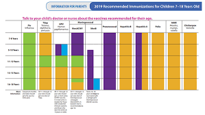 Easy To Read Immunization Schedule By Vaccine For Ages 7 18