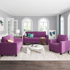 20 best purple sofas for a sophisticated splash of cheerful color. Orisfur 3 Seat 2 Seat 1 Seat Velvet Upholstered Sofa Set Purple