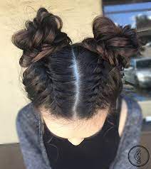 Braids And Space Buns Hair Styles Curly Hair Styles Naturally Bun Hairstyles