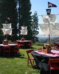 Find pirate party decorations for a pink pirate party for girls or a treasure hunt party for boys. Pirate Ship Tables Pirate Party Tables Pirate Theme Party Pirate Party