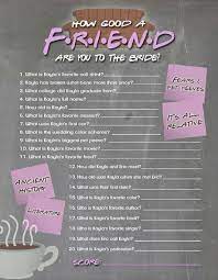 Read on for some hilarious trivia questions that will make your brain and your funny bone work overtime. Friends Tv Show Trivia Bridal Shower Game Printable How Well Etsy Bride Shower Friends Bridal Shower Friends Bridal