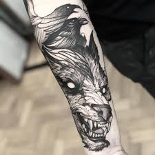 Southpaw Bird Behind Ear Tattoo Werewolf And Crow Valeu Alberto Wolftattoo Crowtattoo Blackwork Tattoo Fredaooliveira Grey Ink Tattoos Werewolf Tattoo Elephant Tattoos