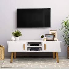Clean and contemporary, shop our huge collection of white tv units ideal for living room. Amzdeal Tv Stand Cabinet White Wooden Tv Stand Unit For Tv Up To 55 Inch Tv Console Modern Entertainment Unit With 2 Doors 2 Shelves For Living Room Bedroom Multimedia Centre Buy