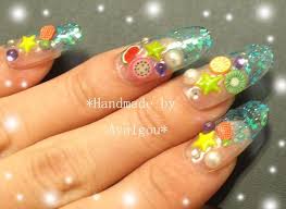 Long Nails Deco Nail 3d Nail Blue Nail Fruit Glittery Stars Kawaii Nail Cute Nail Summer Nail Art Decoden Decora Harajuku Nail Art Summer Blue Nail Art Kawaii Nails