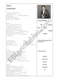 Hello Lionel Richie Esl Worksheet By Frack 16 times this week / rating: hello lionel richie esl worksheet