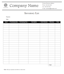 Inventory List Examples Free Download