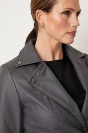 Biker Jacket Wallis Ladies Jackets Jackets Coats Dark Grey Faux Leather  Biker Jacket Wallis