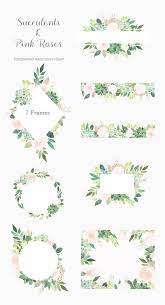 Succulents Clipart Frames Succulent Border Roses Frame Floral Watercolor Wedding Invitation Pre Made Boho Floral Graphics Green Pink Clip Art Cornici Matrimonio Acquerello