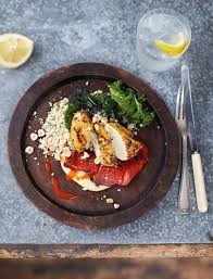 Seared Turmeric Chicken Houmous Peppers Couscous And Greens The Happy Foodie Recipe Superfood Recipes Healthy Recipes Jamie Oliver Recipes