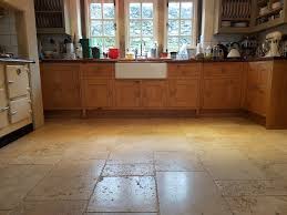 travertine tiled kitchen floor