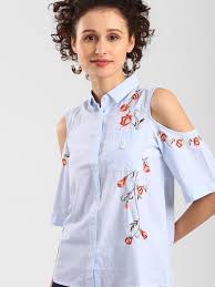 Turn the shirt right side out. Get Dj C Embroidered Shirt With Cold Shoulder Sleeves Online In India