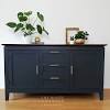 Faux white marble and grey wash wood sideboard with adjustable glass shelf. 1