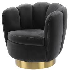 Made of natural durable leather and beautifully etched brass accents. Casa Padrino Luxury Swivel Armchair Dark Gray Brass 90 X 80 X H 80 Cm Living Room Velvet Armchair Luxury Furniture