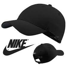 New Nike Swoosh Baseball Cap Black Plain Dri Fit Golf Legacy Fitted Peak Hat Ebay