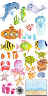 Watercolor Sea Animals Clipart Sea Life Clipart Nautical Clipart Fish Turtle Whale Octopus Kids Clipart Baby Shower Invitation Clipart In 2021 Sea Life Clipart Baby Clip Art Watercolor Sea