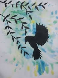 Pied Crow Black Bird With White Ring Around Neck Bird Birds Art In Watercolor Paintings Green Blue Yellow Black Branch Branches Original Flying Pretty Sky Zen Blossoms Wall P Bird Art Art Watercolor Paintings