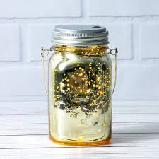 Fantado Regular Mouth Gold Mercury Glass Mason Jar W Hanging Warm White Led Fairy Light Kit Battery Powered Mason Jar Lights Luna Bazaar Boho Vintage Style Decor