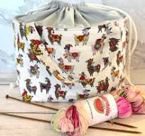 Handmade Cotton Project Bag for Knitting, Crochet, Yarn and other Crafts -  Alpaca Light Grey Drawstring Bag Large