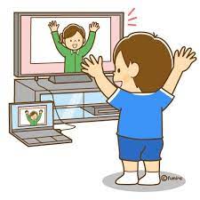 テレビでオンライン授業を見ながら体操をしている男の子のイラスト ソフト 子供と動物のイラスト屋さん わたなべふみ イラスト 男の子 イラスト ソフト 子供のお絵かき