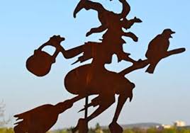 Gartenstecker Hexe Mit Rabe Kessel Und Besen Gesamthohe Ca 120 125 Cm Gartenstecker Gartendekoration Dekoration