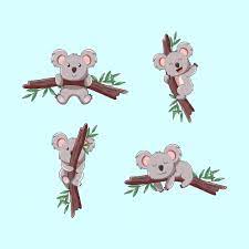 Premium Vector | Cute kawaii koala hanging on a tree set cartoon character  illustration