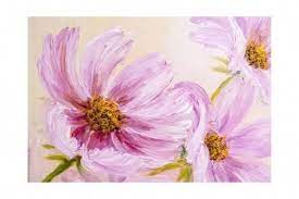 Cosmos Flowers Oil Painting Art Print Valenty Art Com Flower Painting Canvas Easy Flower Painting Flower Canvas