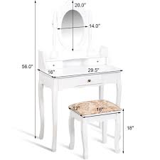 Costway white tri folding oval wood vanity makeup table set 7 drawers. Costway Vanity Table Jewelry Makeup Desk Bench Dresser Stool White Walmart Com Walmart Com