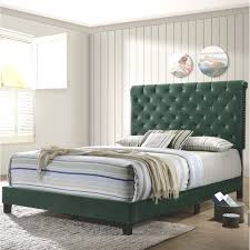 Which is the best upholstery for a standard bed? Modern Elegant Crystal Button Tufted Design Green Velvet Upholstered Bed Overstock 28261941