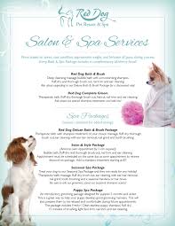 Type of dog and groom. Boston Salon Spa Menu P1 Red Dog Pet Resort Spa