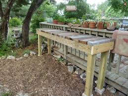 Wooden Plant Nursery Tables Displays Google Search Garden Work Bench Garden Bench Plans Coffee Table Plans