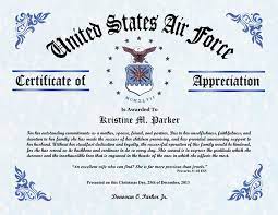 Dear air force spouses, thank you for your courage and strength, and for being part of our air force family. Military Wife And Family Certificate Of Appreciation