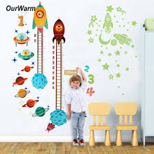 us 3 99 20 off ourwarm height measure wall sticker for kids rooms diy outer space planet height chart ruler wall decals baby nursery decor in wall