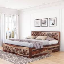Zinus iron line metal and wood platform bed with headboard Walsenburg Checkered Solid Wood Captains Storage Platform Bed