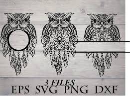 Dreamcatcher Owl Svg Flower Svg Files Owl Silhouette Mandala Drawing