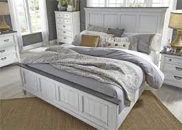 Allyson Park Panel Bed In Wirebrushed White Finish With Wire Brushed Charcoal Tops By Liberty Furniture 417 Br Qpb