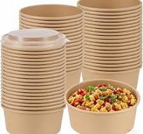 SINJEUN 60 Pack 25 Oz Kraft Paper Bowls with Lids, Disposable Kraft Paper Bowls Food Containers, Round Kraft Paper Salad Bowls Party Restaurant ...