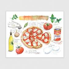 Pizza Rezept Druck Essen Plakat Kuche Kunst Italien Wandkunst Italienische Themen Geschenk Aquarell Pizza Illust In 2020 Etsy Wall Art Food Poster Italy Wall Art