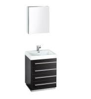 A sink, backsplash, and replaceable hardware. 24 Inch Gray Oak Modern Bathroom Vanity Medicine Cabinet