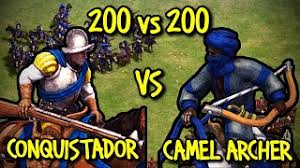Being a camel unit, it has an advantage against cavalry, but only of the archer variety i.e. 200 Elite Conquistadors Vs 200 Elite Camel Archers Aoe Ii Definitive Edition Youtube
