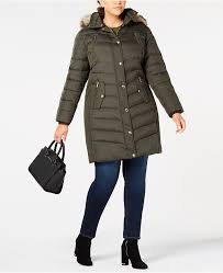 Plus Size Hooded Faux Fur Trim Puffer Coat Created For Macys