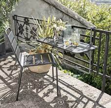 Table de balcon suspendue 64x45x87cm bois acacia pliable amazon fr jardin table de balcon mobilier de balcon table pliante murale. Table De Balcon Rabattable En Metal Gris L88 Batignolles Maisons Du Monde