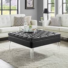 Inspired Home Kayla Square Faux Leather Coffee Table Ottoman Cream White Products In 2019 Tufted Ottoman Coffee Table Leather Coffee Table Leather Pouf Ottoman