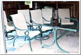 How To Paint Outdoor Furniture With Sling Seats Inmyownstyle Painted Outdoor Furniture Outdoor Furniture Makeover Patio Furniture Makeover