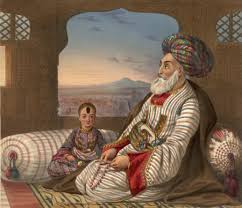 Lithograph titled 'Dost Mahomed Khan (Dost Mohammad Khan) and Part of His Family', by Emily Eden in 1841 (in Calcutta), published in 'Portraits of the Princes & People of India' in 1844,