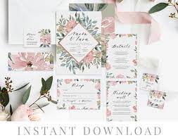Dusty Pink Wedding Invitation Set Printable Wedding Invitations Neutral Floral Dusty Pink Wedding Invitations Wedding Invitations Pink Wedding Invitations