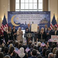 Significant milestone 🇺🇸✨ Washington has become the inaugural US state to  formally acknowledge Eid al-Fitr and Eid al-Adha as state holidays, while  also declaring Ramadan (February 18 – March 19, 2026). This