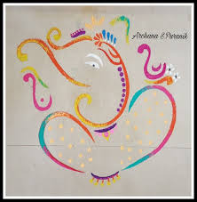 My Rangoli For Today Ganpati Bappa Morya For More My Rangolis Please Visit My Page And Do Like Easy Drawings For Kids Sand Art Drawing For Kids